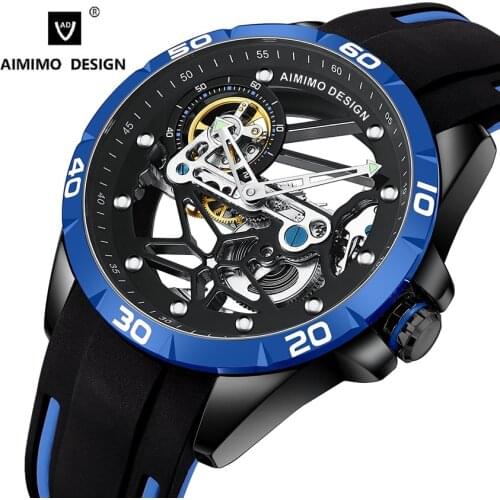 AIMIMO DESIGN Skeleton Mechanical Watches Men Luminous Steampunk Wristwatch Vintage Barrel shape Automatic Clock Waterproof 30 M