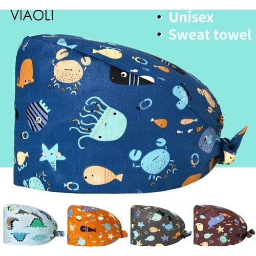 Floral Soft Hat Printing Nurse Sweat-absorbent Head Wrap Towel Surgical Anti-Dirty Pure Cotton Caps Pet Clinic Doctor Scrub Caps