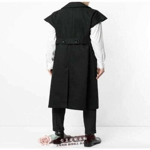 [Custom] Chunqiu long suit loose trench coat waistcoat 2020 British trendsmen sleeveless casual coat Big yards mens clothing