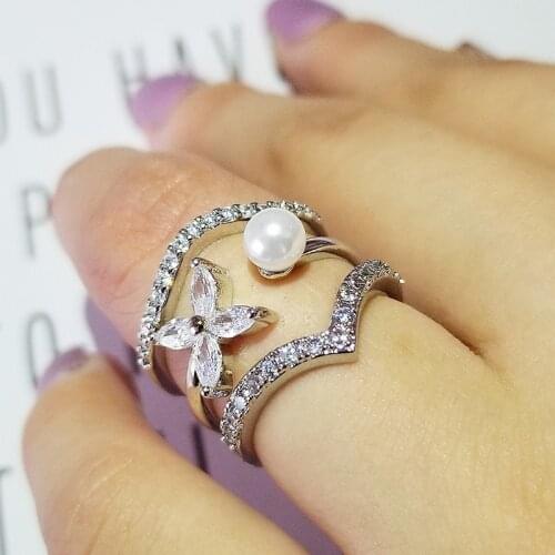 2021 new arrival 925 sterling silver 3 pieces stacked stack wedding engagement ring sets for women fashion band R5680