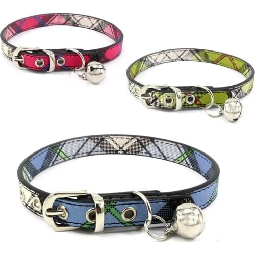 Bells Pet Collars Plaid Printing Dog Collar Cute Small and Medium-sized Teddy Dog Collars Young Adult Cat Neckband S M L
