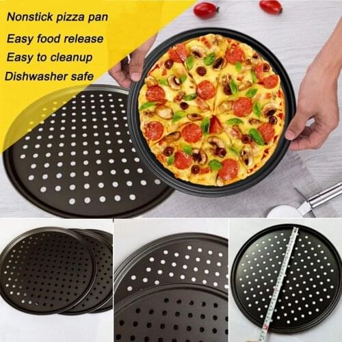 Personal Perforated Pizza Pans black Carbon Steel with Nonstick Coating Easy to Clean Pizza Baking Tray 10 Inch