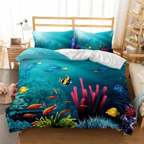 Underwater World 3D Print Bedding Set Twin size Fish Pattern Duvet Cover Set Full size Kids Bedclothes Best Gifts Hot Sale