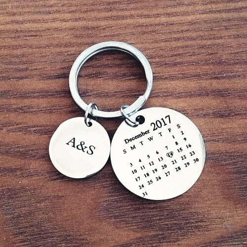Popular Jewelry Personalized Jewelry Calendar Keychain Stainless Steel Colorfast Blank Engraving Letter Date Keychain