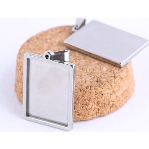 Onwear 10pcs fit 18x25mm rectangle stainless steel cameo cabochon base settings diy blank pendant trays for jewelry making