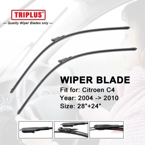 Wiper Blade for Citroen C4 (2004-2010) 1set 28"+24",Flat Aero Beam Windscreen Wiper Frameless Soft Boneless Wiper Blade