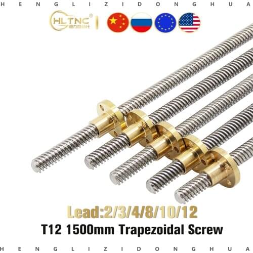 304 stainless steel T12 screw length 1500mm lead 2mm 3mm 4mm 8mm 12mm trapezoidal spindle