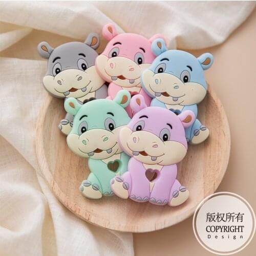 Silicone Hippo Teeth Baby Toy Teeth Rattle Bpa Free Silicone Hippo Teeth Stick Baby Teeth 70mm