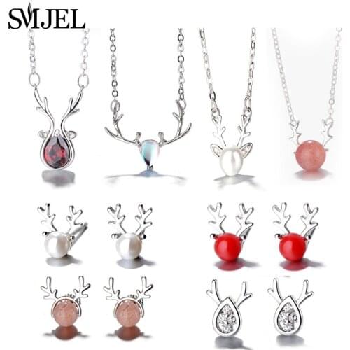 SMJEL New Fashion Women Elk lovely Deer Necklaces Christmas Pearl Deer Earrings Jewelry Set Earring Accessories Gifts Girl