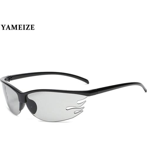 YAMEIZE Fashion Fire Flame Sunglasses Vintage Half Frame Sun Glasses Steampunk Eyeglasses Driving Sport Goggles Women UV400 Gafa