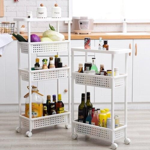 Space Kitchen Storage Rack Shelf Slim Slide Tower Movable Assemble Thickened Plastic Bathroom Shelf Wheels Space Saving Organize
