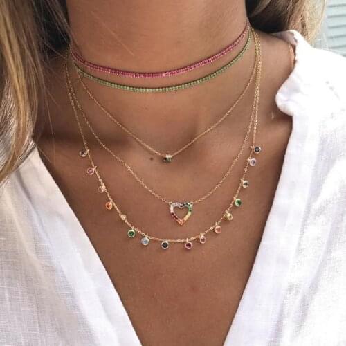 High quality luxury cz drip drop charm chocker cz station delicate jewelry 925 sterling slver ladies jewelry short necklace