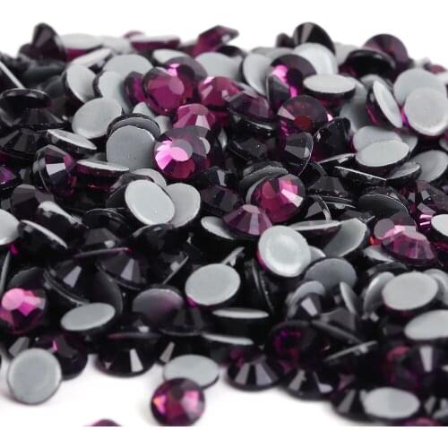 Top Quality Amethyst Hot fix Rhinestones Super glitter Glass Strass Iron On stones For Fabric garment/Clothes DIY