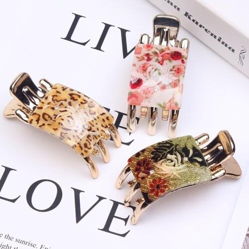 Boutique Baroque Printing Alloy Hair Claws Clips Barrette Headdress For Women Ethnic Vintage Flower Pattern Hair Clips Hairgrips