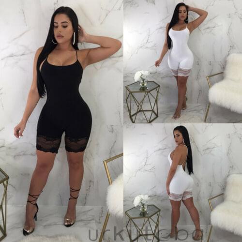 New Womens Summer Lace Jumpsuit Ladies Sleeveless Bodycon Romper Short Solid Color Comfortable Sexy High Quality Hot