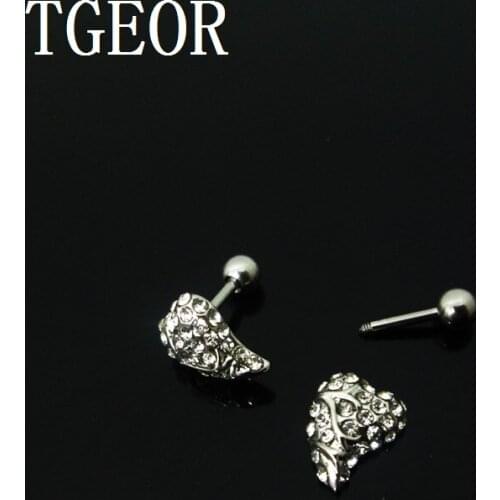Fashion earring 1 Pair 16G surgical Stainless Steel special heart full gem ear tragus piercing