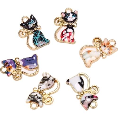 10pcs Enamel Cat Charms For DIY Necklace Bracelet Earrings Cute Kitten Charms For Jewelry Handmade Pendant Craft Accessories