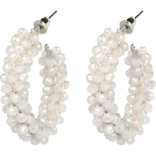 2018 New Fashion C Shape Earrings for Women Handmade White Pink Crystal Faceted Beads Earrings Boho Jewelry Gift Pendientes