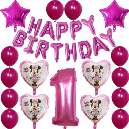 30Pcs Disney Minnie Foil Balloons Set Mickey Mouse Balloon Birthday Party Decoration Baby Shower Kids Toy Air Globos Supplies