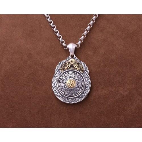 925 Sterling Silver Vajra eight trigrams men women lucky amulet pendant Charm jewelry A4670