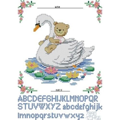 FREE delivery Top Quality lovely counted cross stitch kit swan teddy bear birth certificate alphabet Vervaco 70841