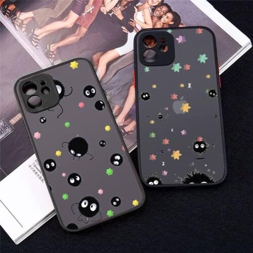 Ghibli Spirited Away Soot Totoro Phone Case For iPhone 12 11 Mini Pro XR XS Max 7 8 Plus X Matte transparent cover