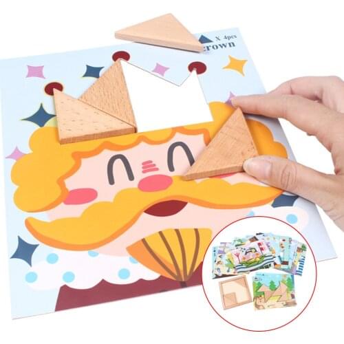 Wooden Triangle Jigsaws Blocks Montessori Puzzles Sorting Toys for Boys Girls Aged 3