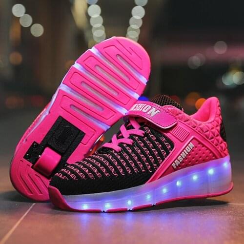Red Pink Blue USB Charging Fashion Girls Boys LED Light Roller Skate Shoes For Children Kids Sneakers With Wheels One wheels