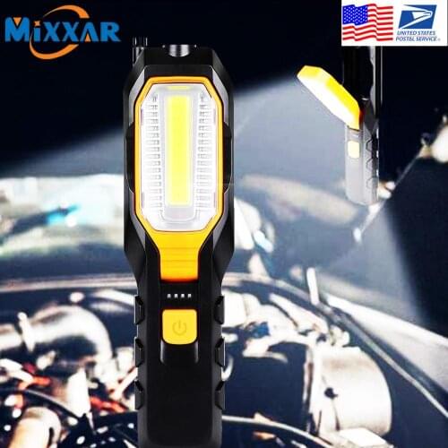 Dropshipping Portable Handheld USB Flashlight LED Rechargeable Work Light COB Rotatable Torch Magnet Hook 4 Mode for Car