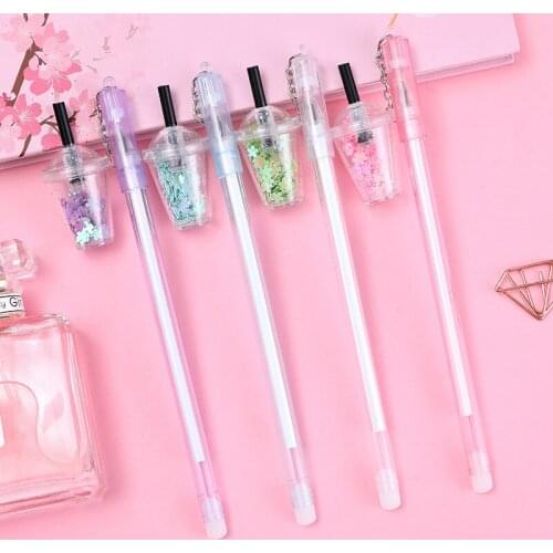 Gel Pen 0.5mm Pens Kawaii Drink Cup Pendant Neutral Pens for School Girls Gift Writing Office Supplies Stationery Novelty Item