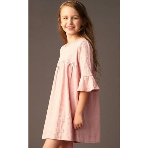 Girl Seven-Sleeve Cotton Flared Sleeve Princess dress Pink Dress