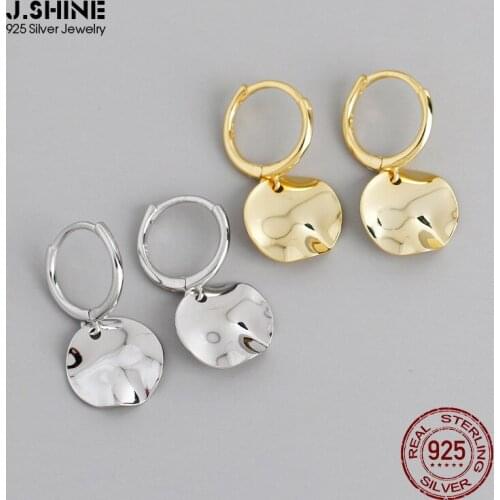 JShine Woman Earring Uneven Irregular Surface S925 Sterling Silver Ear Buckle Round Circle Earrings Glossy Silver 925 Jewelry