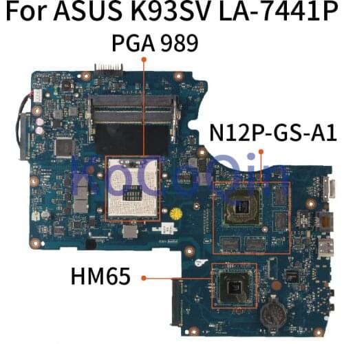 K93SV For ASUS K93SV K93SM K93S K93 X93S X93SV GT540M 1GB Laptop Motherboard PBL80 LA-7441P N12P-GS-A1 HM65 DDR3 Mainboard