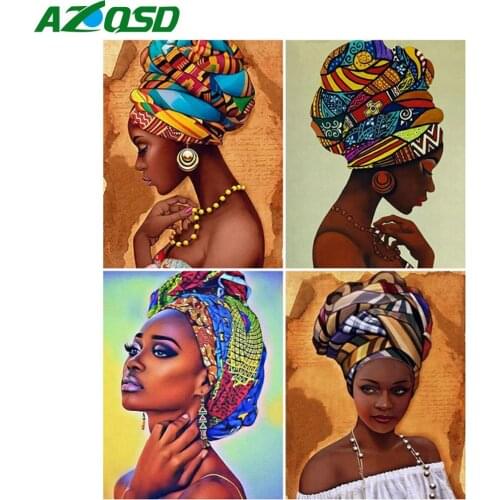 AZQSD Painting By Number African Woman Drawing On Canvas Diy Frame Paint By Numbers Portrait Kits Modern Wall Art Gifts