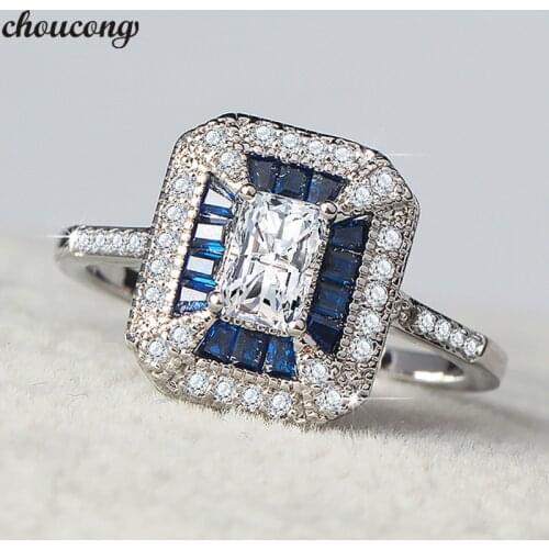 Choucong Princess ring Blue AAAAA Zircon Crystal 925 sterling silver Anniversary Wedding Band Rings for women men Finger Jewelry