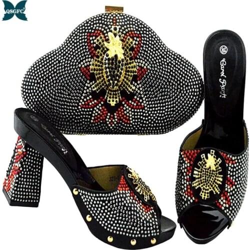 Newest Fashion Matching Italian design Ladies Shoe and Bag Set African Matching Shoes and Bags Set In Black Women Nigerian Shoes