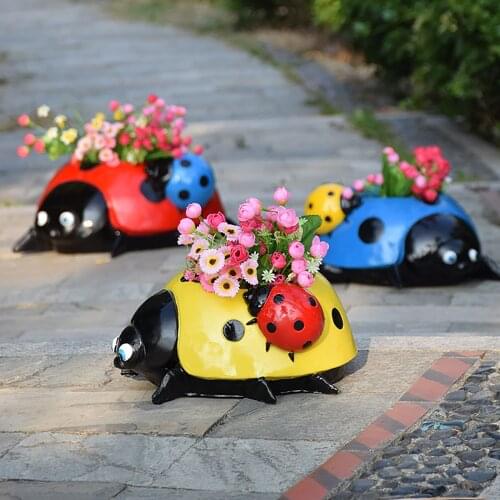 Creative Lovely Garden Sketches Simulation Animal Ladybugs Flower Pot Garden Decoration Outdoor Gardening Garden Pots Planters
