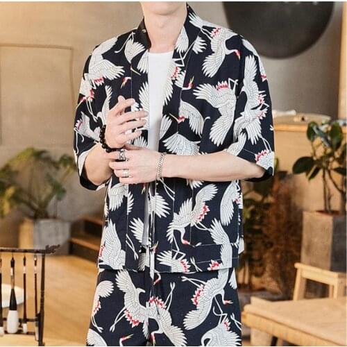 2019 Men Japan Style Jackets Man Casual Kimono Streetwear Men Jackets Print Casual Male Fashion Clothing