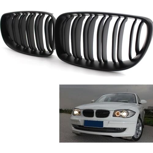 Matte Black Double Slat Front Grill For BMW 1 Series E81 E87 E82 E88 07-11