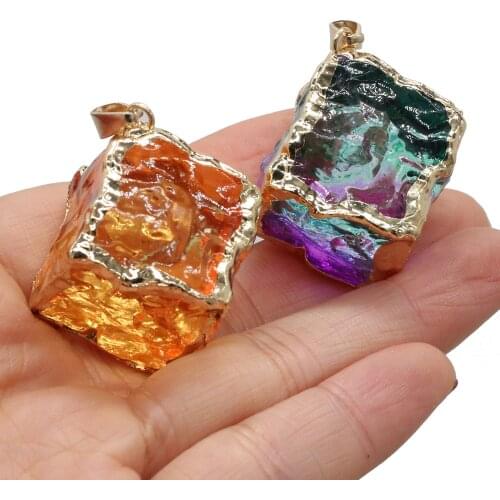 Trendy Natural Crystal Cube Pendant Colorful Rainbow Crystals Chakra Rock Charms for Women Jewelry Making DIY Crafts Necklace