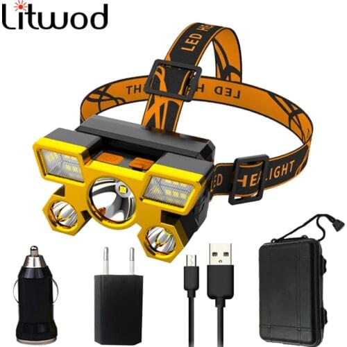 9000LM Powerful Headlamp 5LED With Built-in Battery USB Rechargeable Portable Flashlight Lantern torch Outdoor Camping Headlight