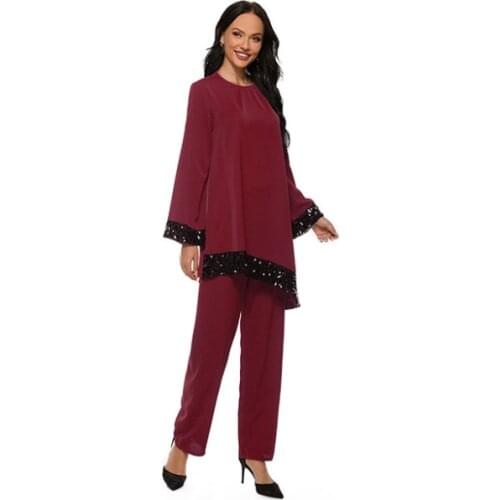 Muslim Suit Irregular Bead Piece Splicing Suit Ethnic Style Lady Turkey Arab Islam Womens Dress