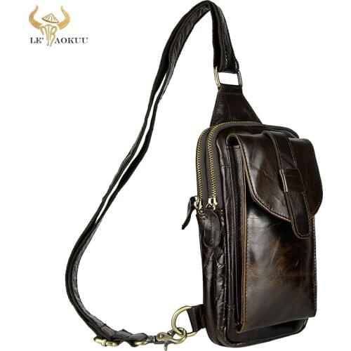 Top Quality Mens Genuine Real Leather Cowhide vintage Wait Chest Pack Bag Sling Crossbody Bag Daypack XB571