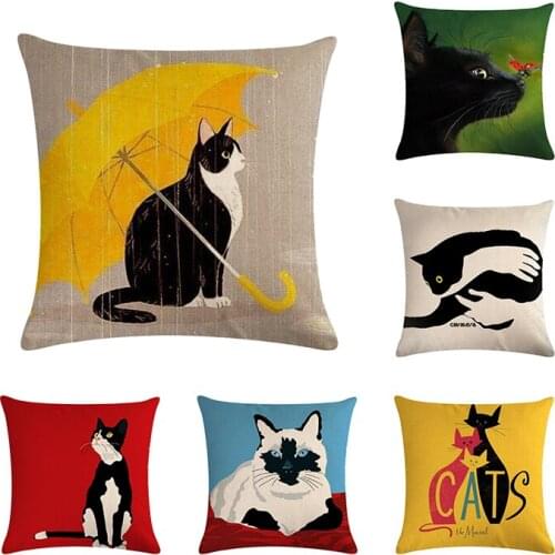 Animals Cute Cartoon Cat Printing Cushion Cover Miana Sofa Pillowcase For Office Living Room Home Decorative Pillow Cases