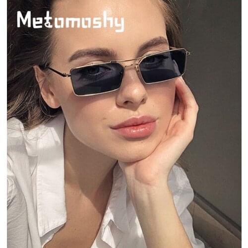 2020 Square Women Sunglasses Alloy Metal Small Frame Clear Double Bridge Mens Sun Glasses Vintage Chic Female Shades Red Yellow