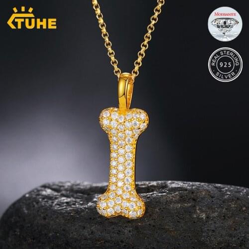 Trendy 100% Sterling Silver 925 Personality Bone Moissanite Pendant Necklace For Mens Hip Hop Jewelry Women 2021 Drop Shipping
