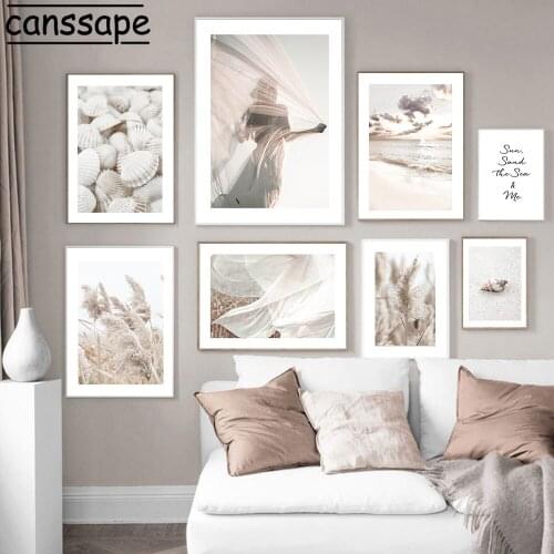Scandinavian Poster Beach Shell Canvas Art Print Landscape Wall Art Posters Reed Prints Nordic Wall Pictures Living Room Decor