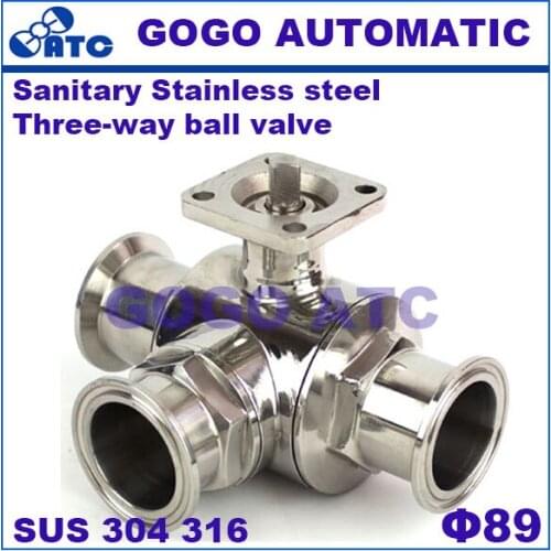Sanitary Stainless steel 304 316 ball valve O.D 89 mm Fast-mounted clamp type high platform three-way ball valve with bracket