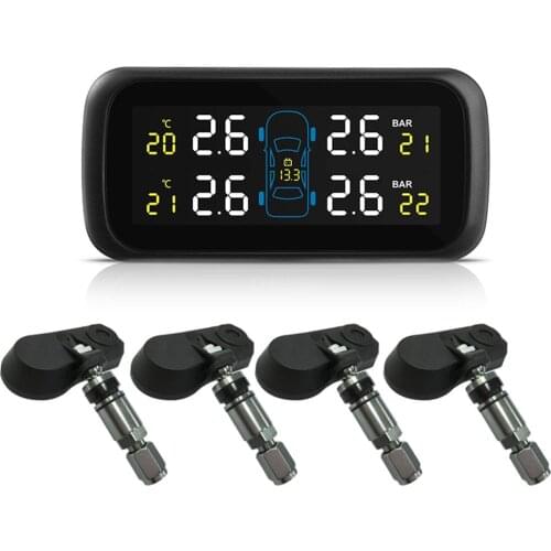 TPMS Solar Car Tire Pressure Monitor System Internal Tyre Sensor LCD Display Real-time Monitoring Auto System