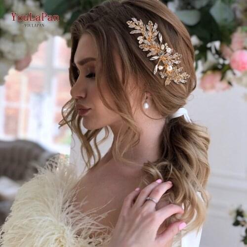 TOPQUEEN HP14 Wedding Tiara Bridal Combs Alloy Leaves Pearl Bridal Hair Come Wedding Hair Comb Bridal Crystal Hair Comb